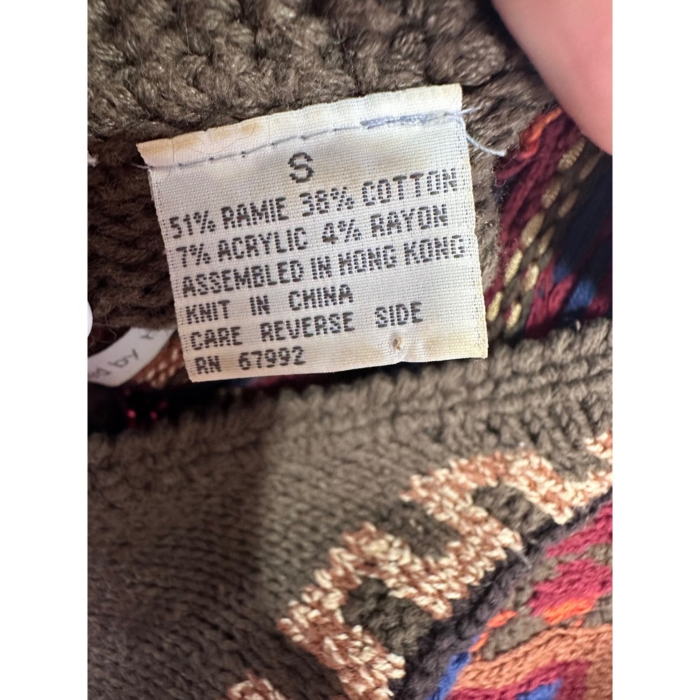 Sigrid Olsen Hand Knit Sweater Small Brown Red Geometric Tribal Vintage Women - Picture 6 of 7